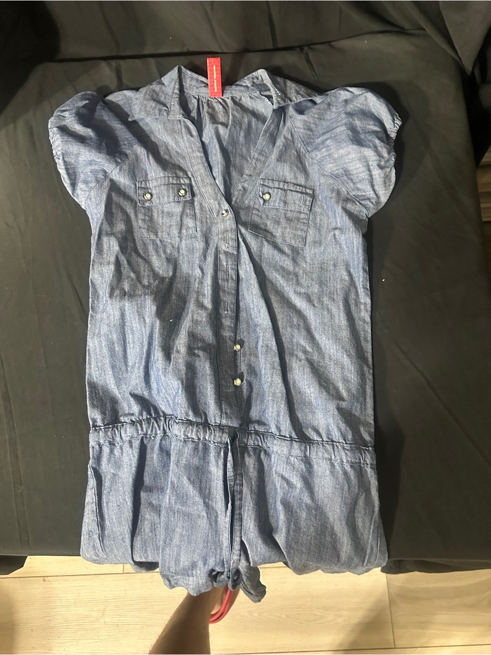 Ladies' Blue Chambray Button Romper - apple bottom-size M-#630